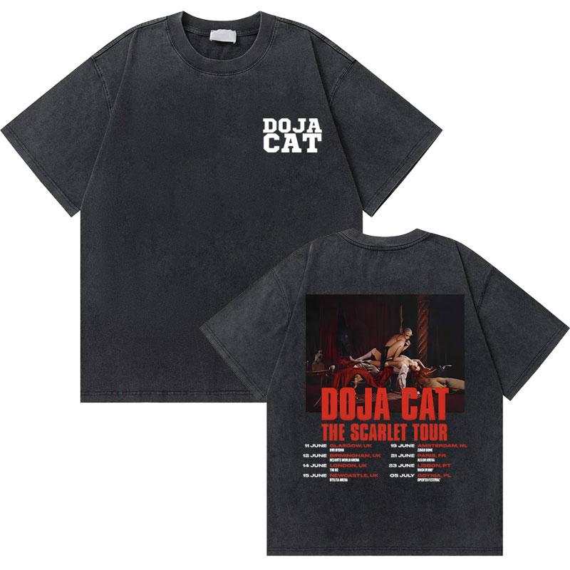 Washed Old Vintage Rapper Doja Cat Planet Her Graphic Tshirt Men Women Hip Hop Oversized Tees Short Sleeve Male Fashion Tshirt