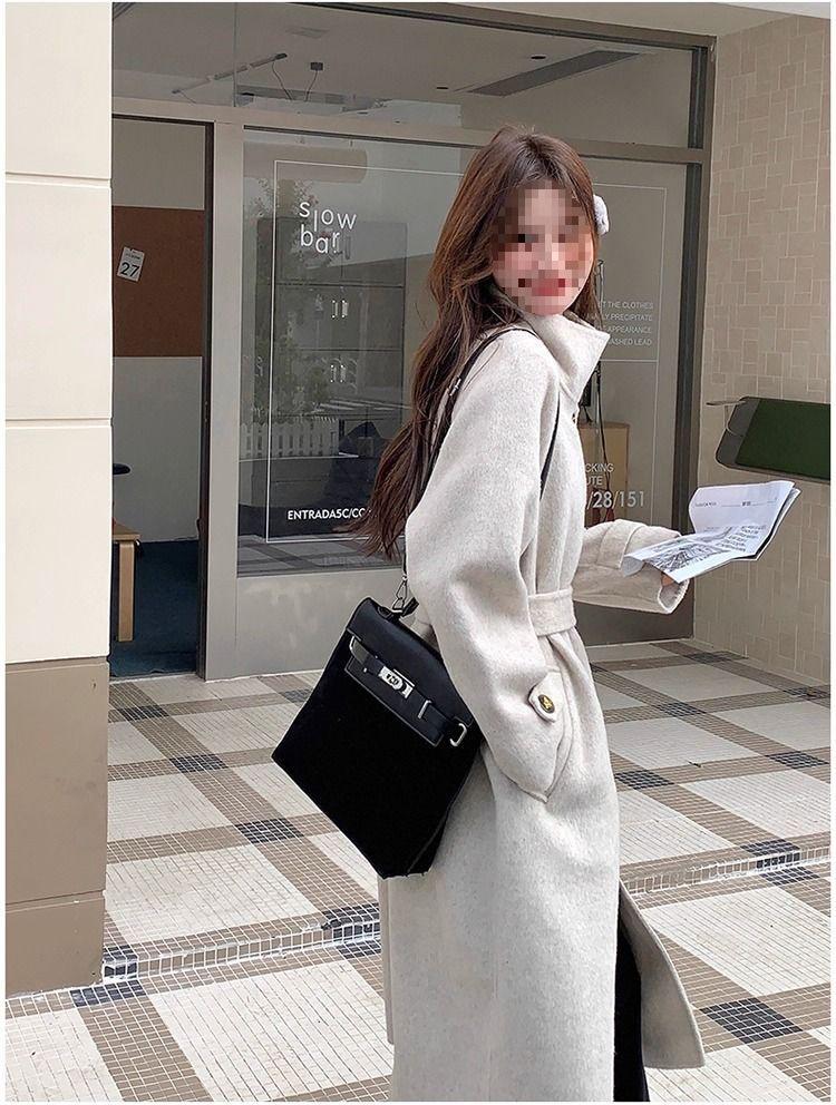 Women's Black Wool Coat - 2025 Autumn/Winter Hepburn Style Elegant Slimming Outerwear