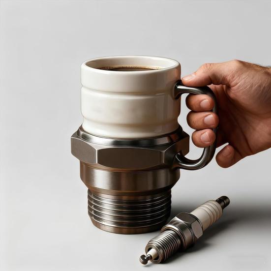 Spark Plugs Ceramic Mug Large Capacity Handcrafted Cup for Coffee & Tea Unique Gift for Mechanics Car Enthusiasts