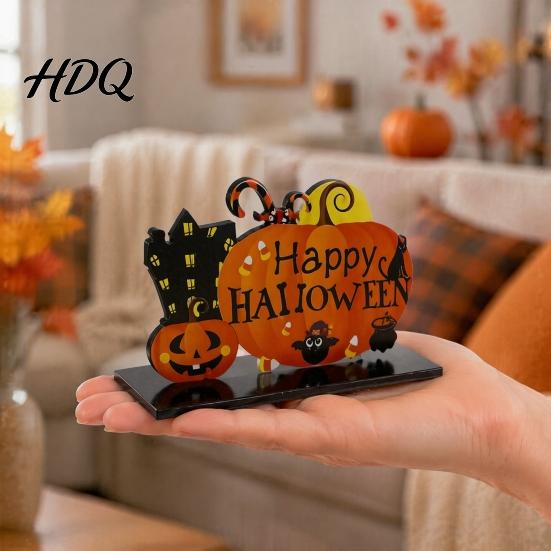 Festive Holiday Desktop Signs Halloween Wooden Tabletop Ornaments Freestanding Solid Wood Letter Signs Decorative Table Centerpiece Thickened