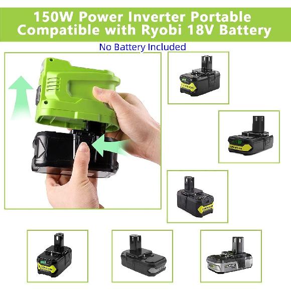 150W Power Supply Inverter for Ryobi 18V, TEPULAS DC 18V To AC 120V Power Inverter Generator, Power Source USB Phone Charger Adapter for Ryobi w/AC