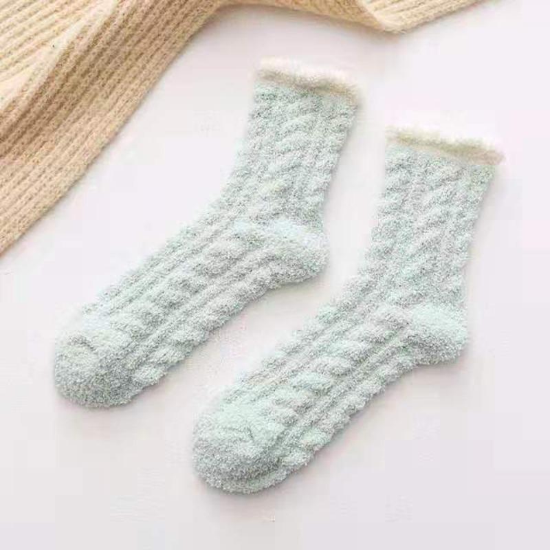 Coral Fleece Socks Women's Autumn and Winter Thickened Twist Half Fleece Socks Adult Home Floor Confinement Plush Sleep Socks