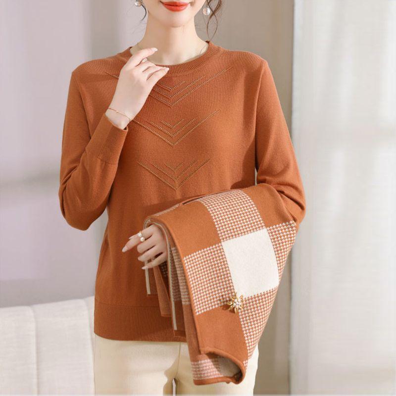 2pcs Fall Winter Women's Knitted Tops Set Plus Size Knitted Cardigan Pullover Sweater Two-Piece Set Open-front Cardigan Jacket Knitted Sweater Outfits