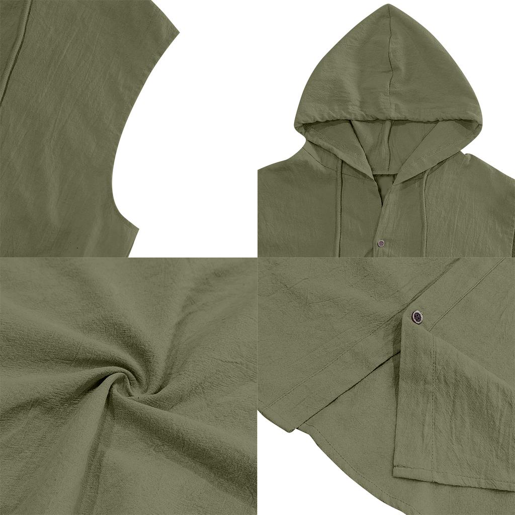 Mens Sleeveless Linen Hooded Shirt Button Down Breathable Relaxed Fit Casual Vest Top Lightweight Summer Apparel