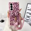 Applicable To Samsung ZFold7 Folding Leopard Print Mobile Phone Case, Bow Plush Hand Rope Zfold6/5 Japanese and Korean Protective Case