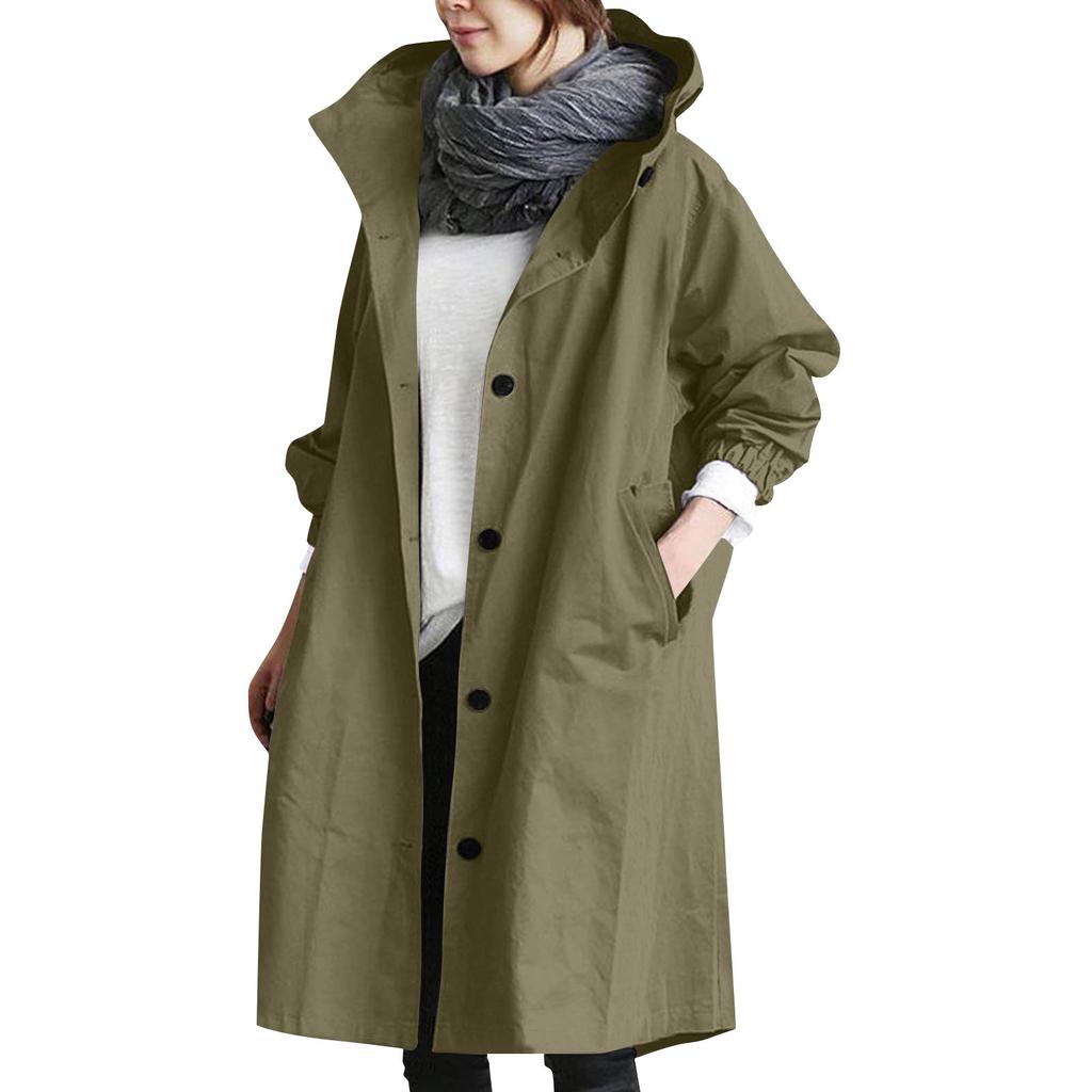Jacket For Women Casual Plus Size Coat Solid Color Mid Length Windbreaker Single Breasted Long Sleeved Jacket