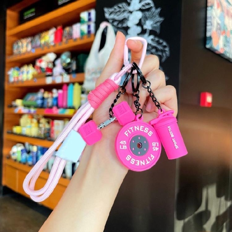 Simulated Workout Gear Keyring Detachable Barbell Charm Soft Silicone Design For Keys And Backpacks