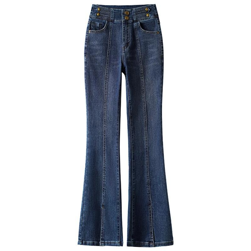 2024 Women's High-Waisted Slit Flared Jeans: Stylish Micro-Flared Pants for Fall/Winter