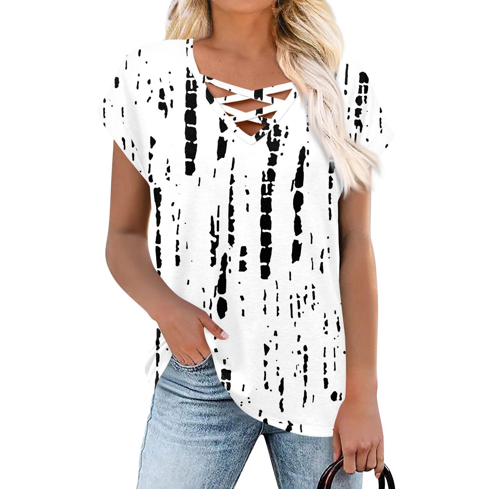

Жіночі літні топи, сорочки з коротким рукавом, футболки з V-подібним вирізом, вільні блузки, футболки, повсякденна туніка XXL білий