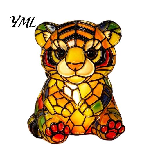 Pastoral Style Study Table Lamp Vintage Stained Glass Desk Lamp, Cute Animal Night Light, Decorative Bedroom Bedside Decor Ornament Reading