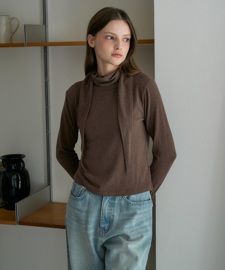 DEHEVE Drape Scarf Long Sleeve [Brown]