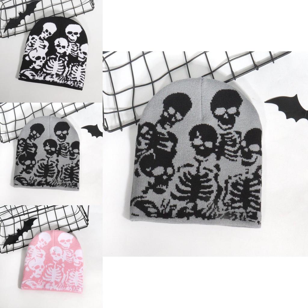 Streetwear Skull Pattern Beanie With Acrylic Material For Autumn Casual Wear