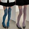 Women Sexy Sheer Fishnet Suspender Tights Garter Belt Pantyhose Hollowed Out Flower Pattern Colored Thigh High Stockings