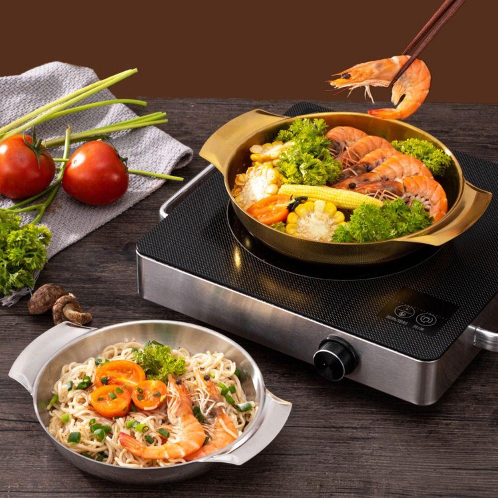 Conjoined Double Handles Cooking Pan Stainless Steel Soup Basin Korean Style Pot  Ramen