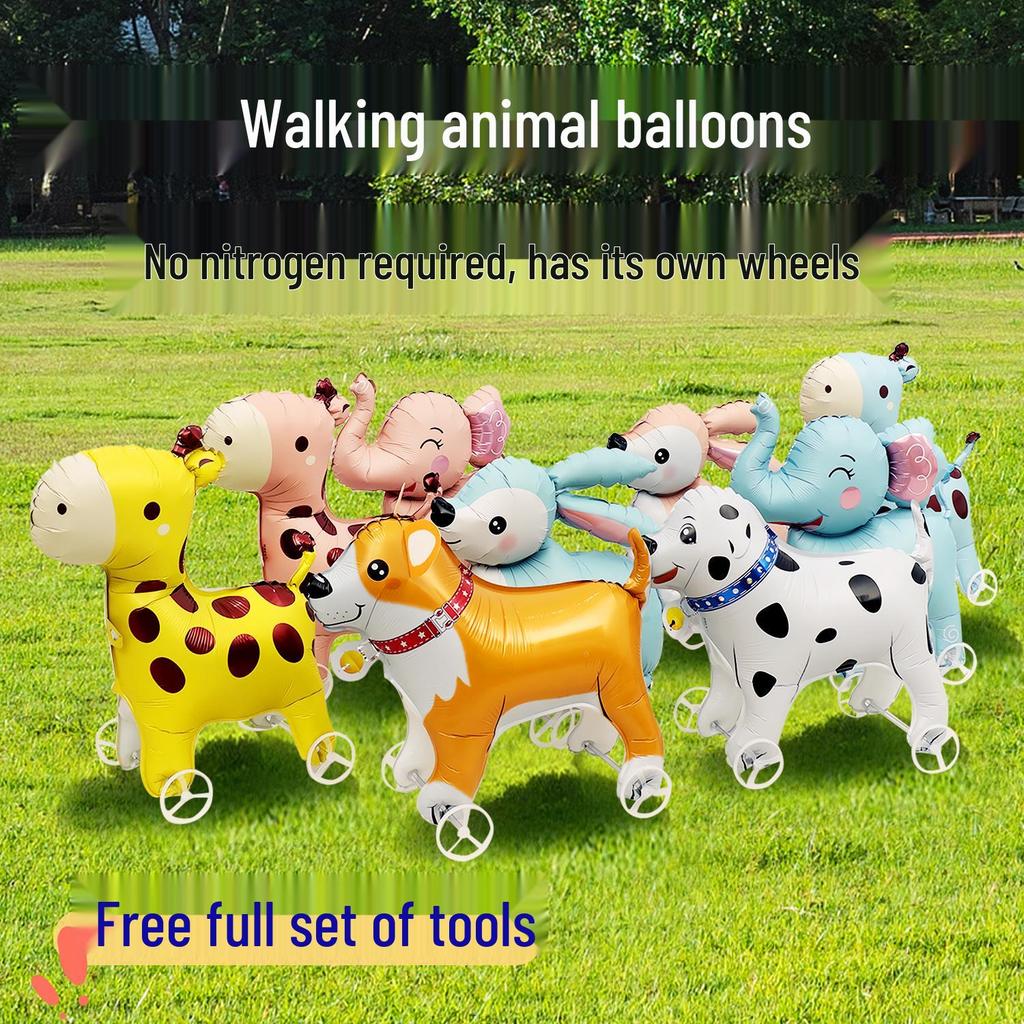 Cartoon Animal Wheeled Foil Balloons for Kids - Perfect for Outdoor Events & Mall Displays