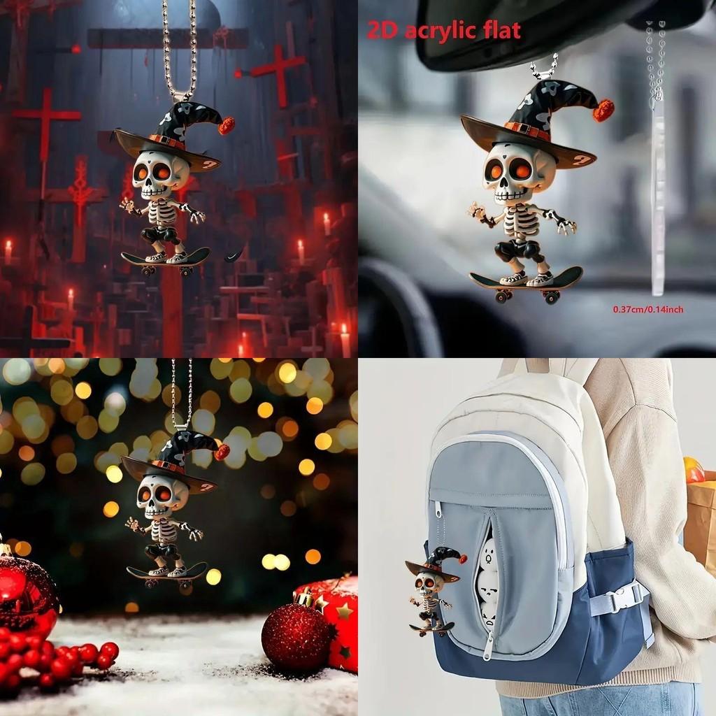 Acrylic Skeleton 2d Skateboard Design Halloween Car Pendant Decoration For