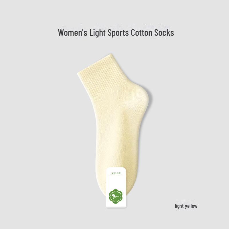 Women's Cotton Medium Tube Solid Color Sports Socks - Spring & Autumn, Boneless Design, Short Length.