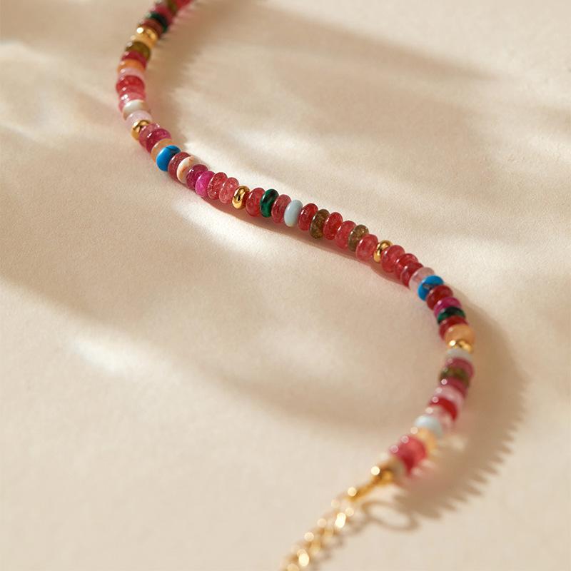 1pc Colorful Natural Stone Beads Chain Handmade Bracelet Bangle Waterproof Bohemia Stainless Steel Trendy Jewelry Gift