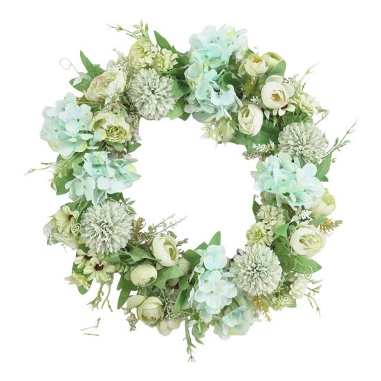 15.75" Spring Wreath Faux Peony Wreath Artificial Hydrangea Peony Flower Wreath with Green Leaves for Home Front Door Wedding Wall Decor