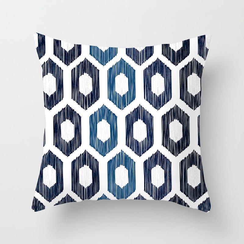 Peach Skin Pillowcase Blue and White Porcelain Geometric Print Abstract Sofa Cushion Cover Office Waist Pillow Cover