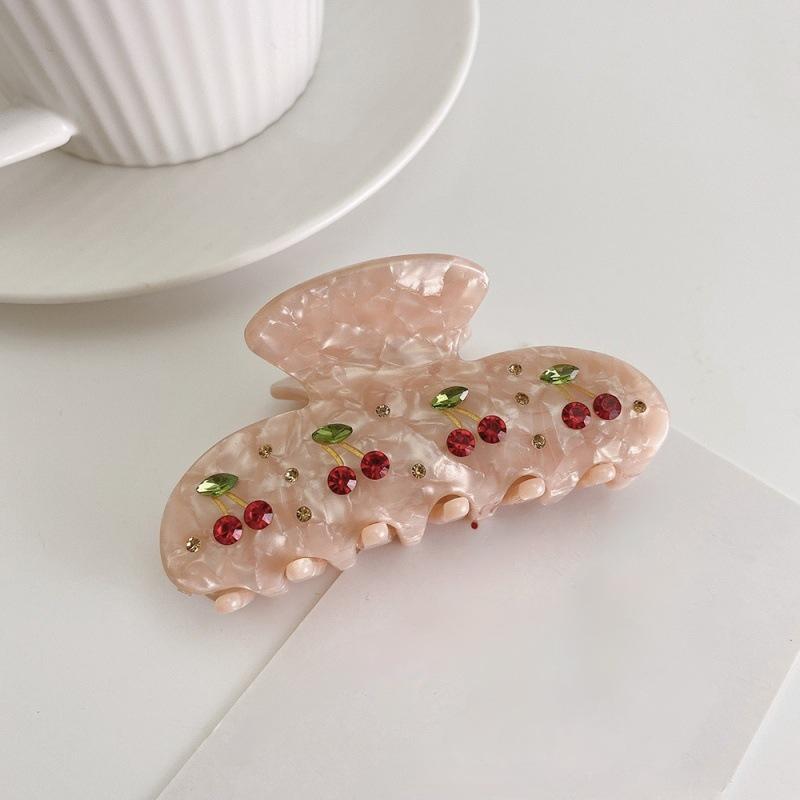 Rhinestone Fruit Cherry Crystal Hair Claw For Women Korean Elegant Acetate Claw Clip Popular Hair Catches Hair Accessories