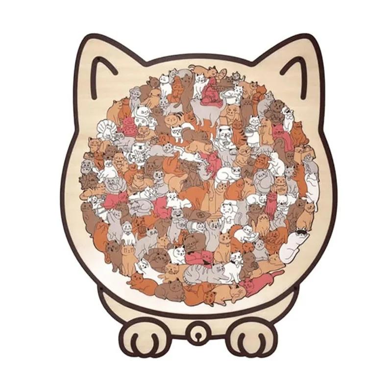 135pcs Cat-shaped Wooden Jigsaw Puzzle Unique Irregular Puzzle Pieces Game Birthday Xmas Gifts for Cat Lovers Home Decorations