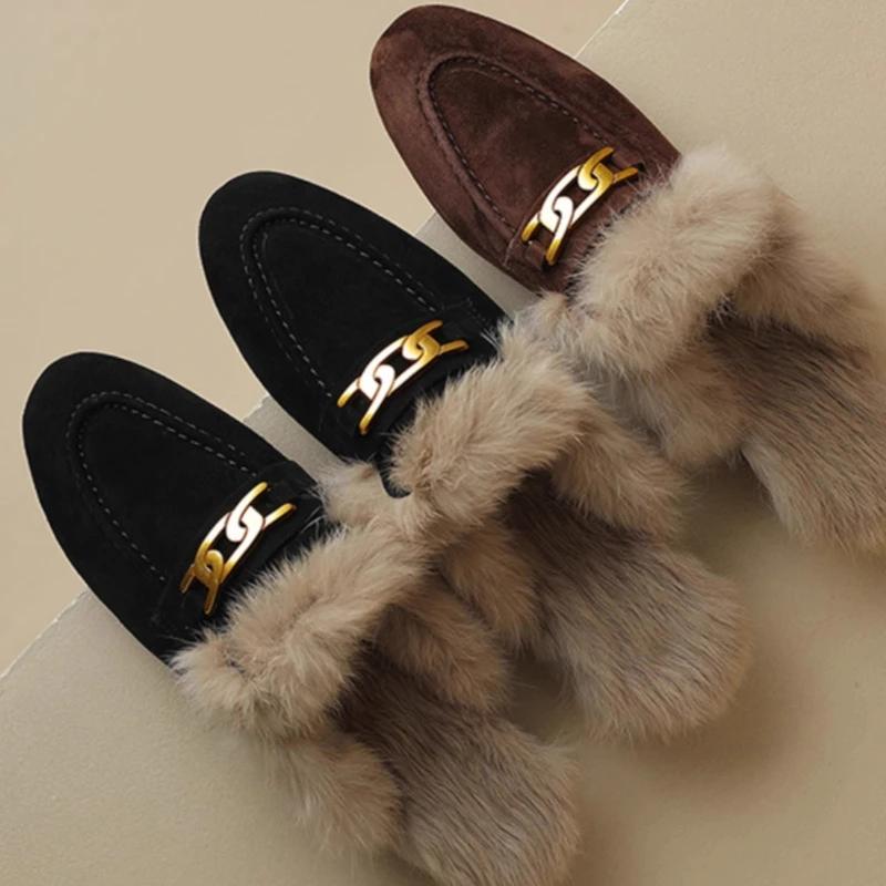 Fashion Women's Fashion Plush Slippers Winter New Retro Home Closed Toe Cotton Slippers Soft Flat Bottomed Toe Comfortable Women's Shoes