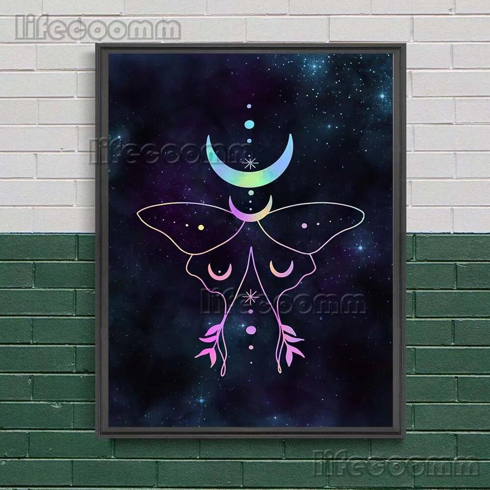 Mystical Witch Book Of Knowledge And Celestial Lunar Moth Wall Art Canvas Painting Ouroboro And Head Moth Poster And Pirnt Decor No Frame