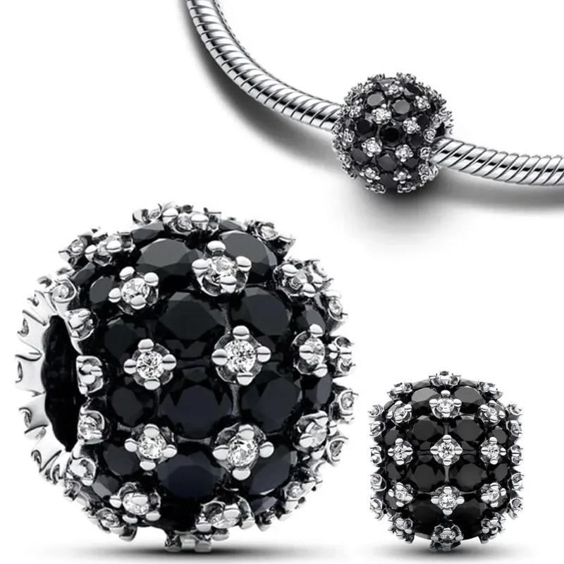 925 Silver Heart Charm Beads Full Diamond Round Rose Pendant for DIY Necklace Bracelet Jewelry Gift