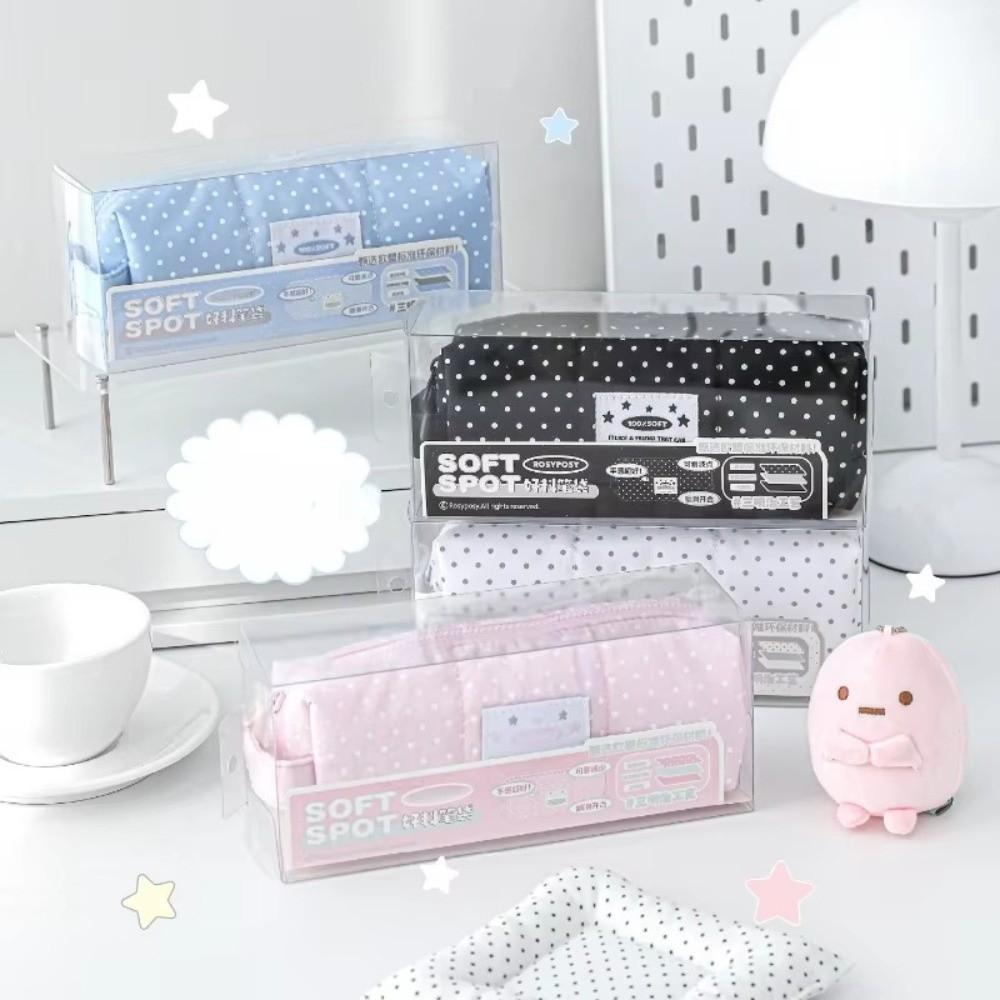 Polka Dot Pen Bag Hand-held Large Capacity Student Pencil Case Zipper Stationery Storage Organizer Students Supplies
