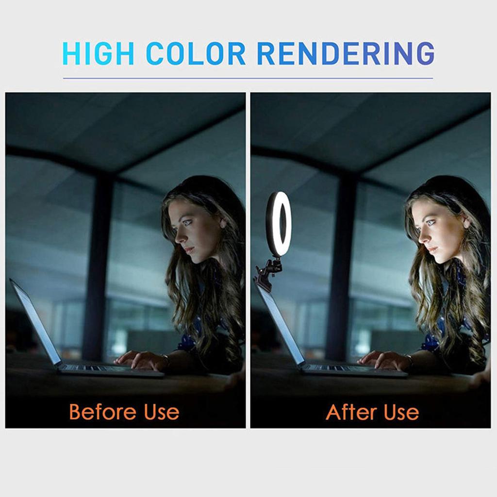 6inches LEDs Selfie Ring Light with Clamp USB Operated 3 Colors Temperature Changing  3 Levels Dimmable Brightness