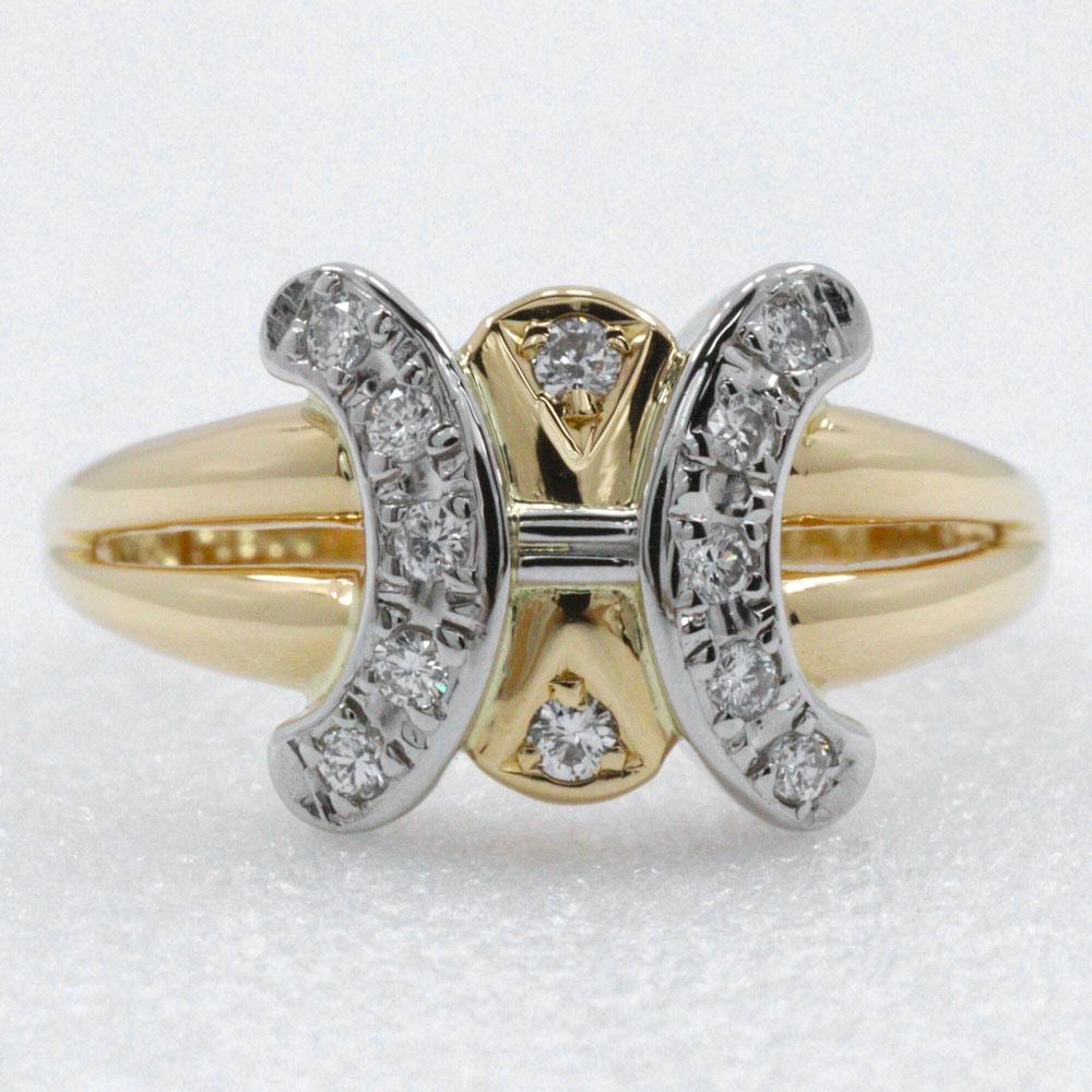 CELINE Macadam Ring K18 yellow gold/Pt900Platinum/diamond #5.8(US Size) 4.6g Women Used