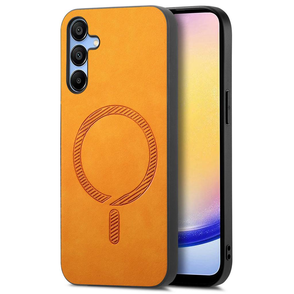 For Samsung Galaxy A25 5G (Global) (161.0 X 76.5 X 8.3mm) Leather Back Case Compatible with MagSafe Skin-touch Phone Cover