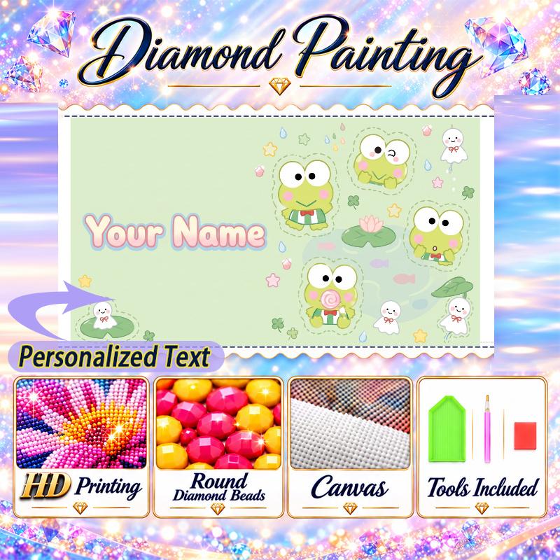 Keroppi 5D DIY Diamond Painting Custom Name Text, Full Drill Rhinestone Mosaic Art Home Gift