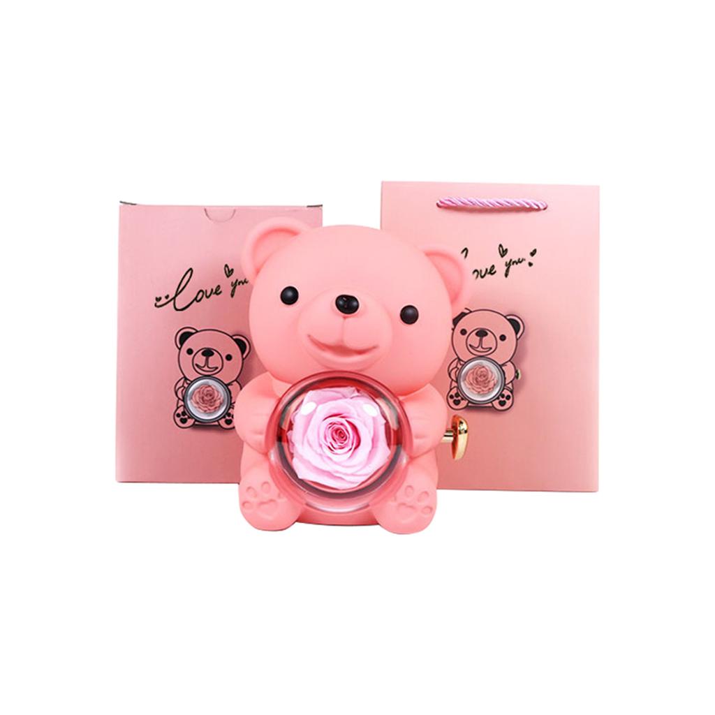 Romance Bear Box With Preserved Rose Elegant For Valentines' Day Mother's Day Weddings Anniversaries Various Color Romance Box
