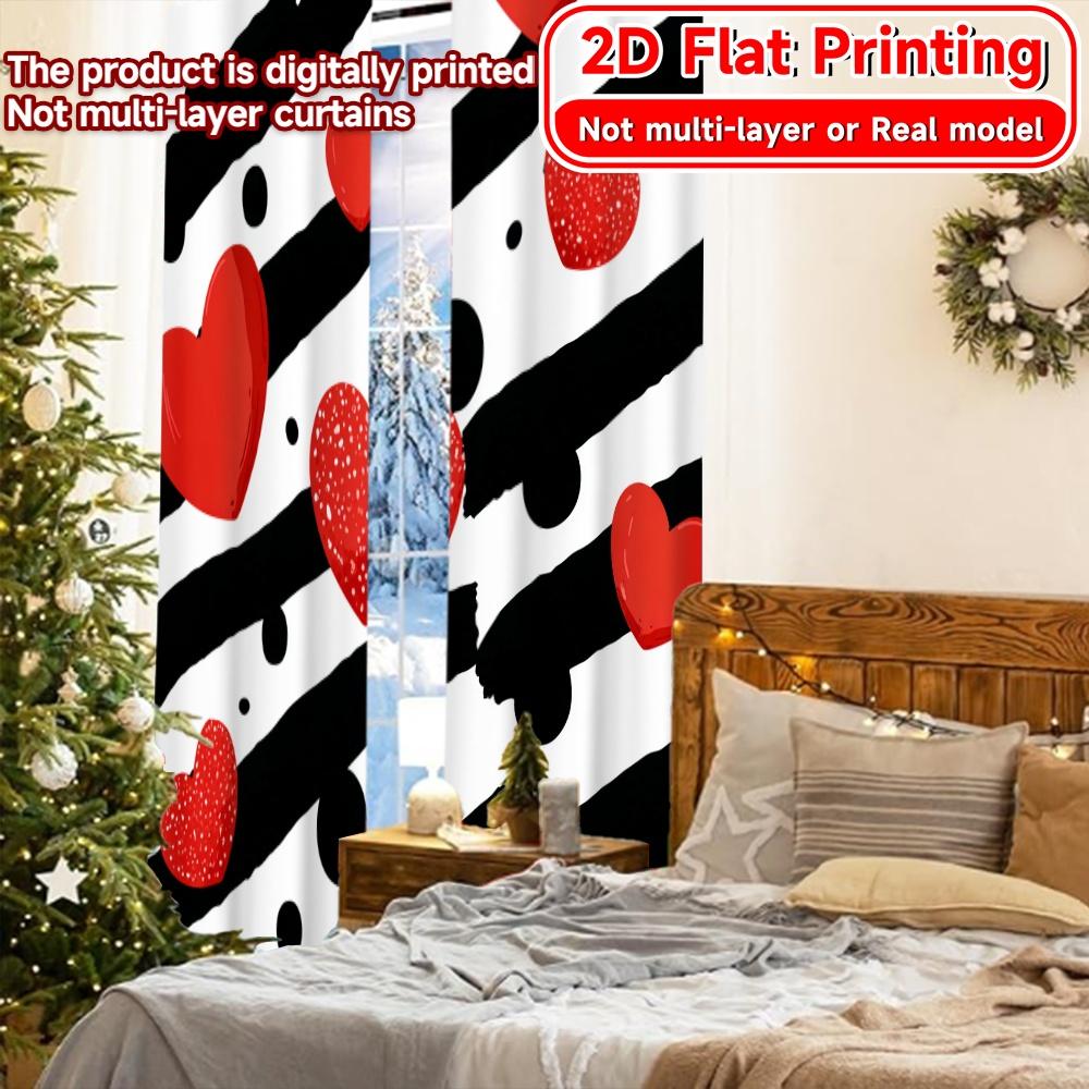 2D Flat Printing  2pcs Heartful Stripes Print Chic Curtains Polyester Curtains Versatile All Perfect for Bedroom & Various Living