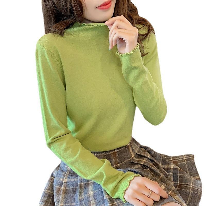 Semi-turtleneck fungus edge bottoming shirt women's early spring with candy-colored sweater knitted sweater top tide