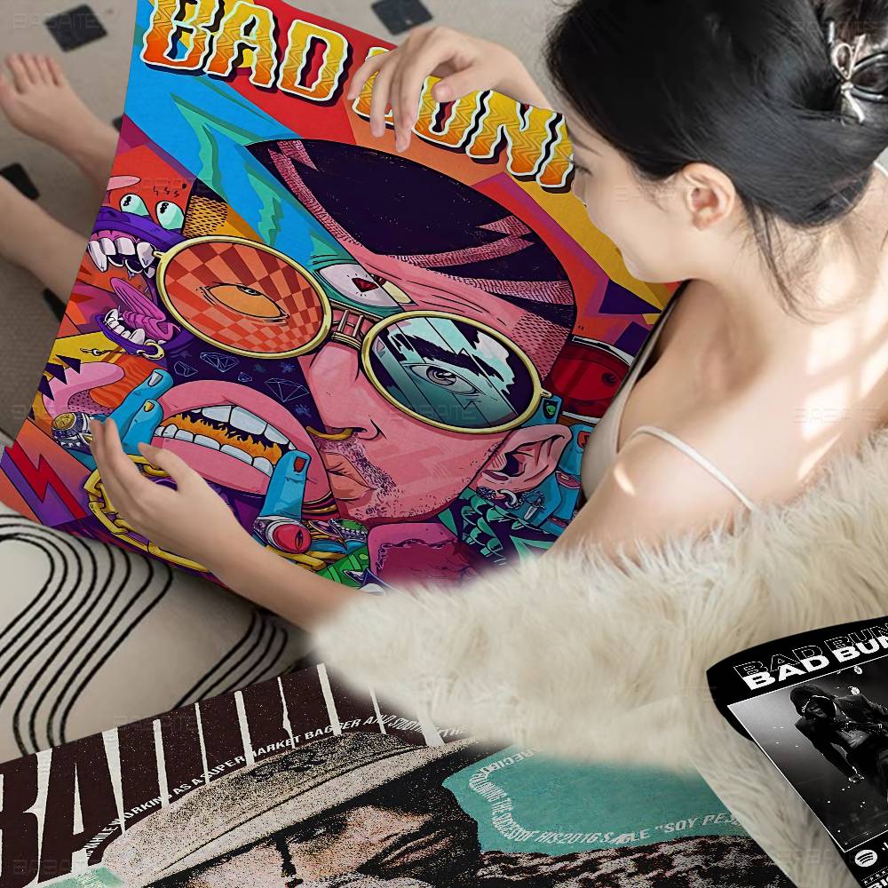 Popular B-Bad B-Bunny Singer Cushion Cover Pillow Cover Decor Pillowcase Printed Cushion Case For Couch