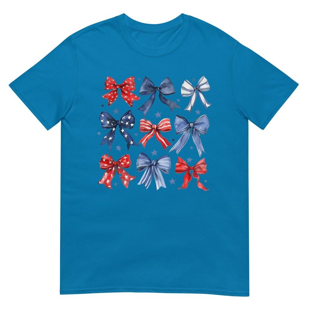 4th Of July America Patriotic Bow Ribbon TShirt For Unisex Girls Kids Unisex