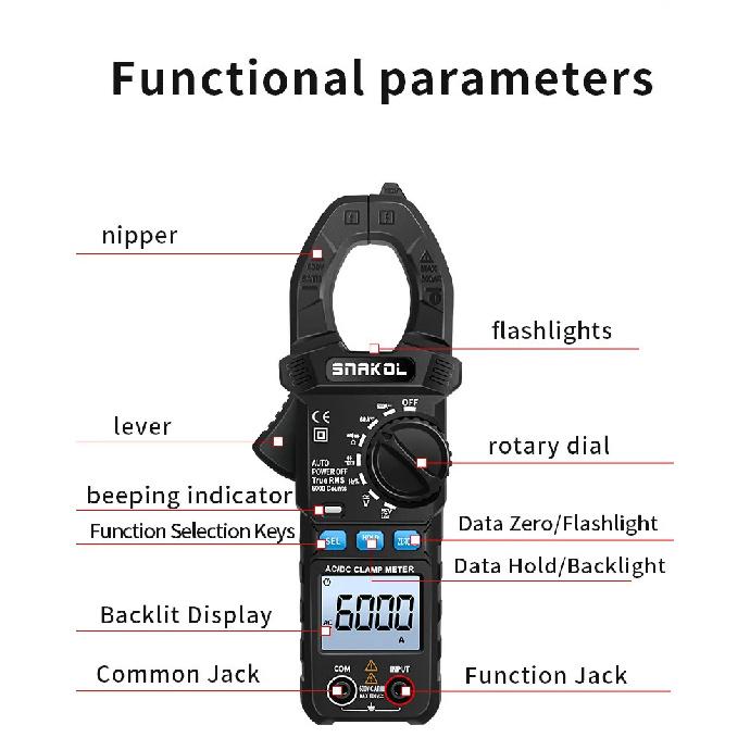 Digital Clamp Multimeter SNAKOL 600A AC/DC Current Voltage Meter Diode NCV Voltage Detection Professional Electrician Tools