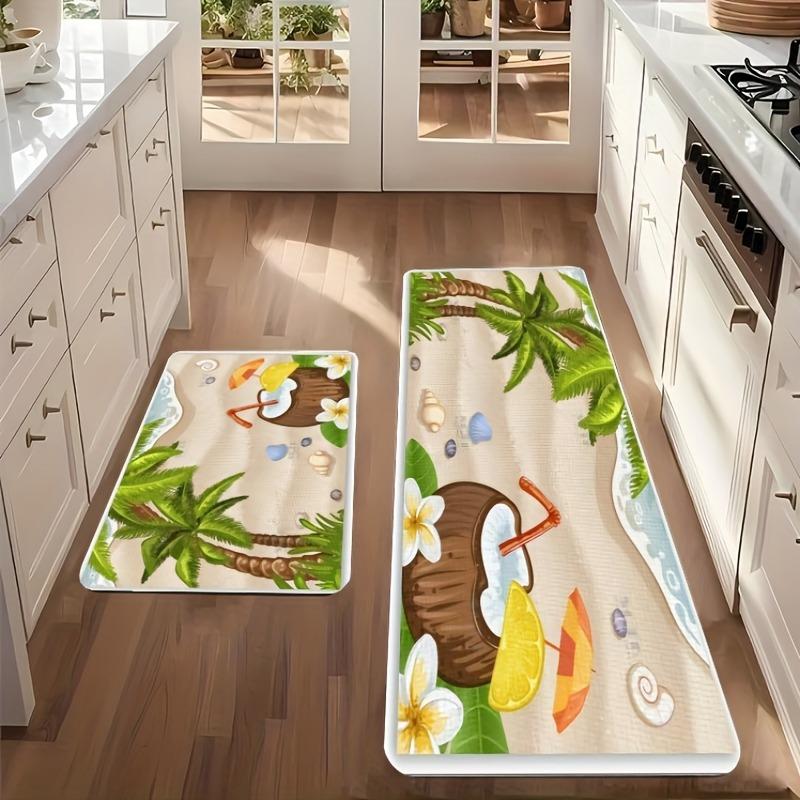 1PC Beach Pattern Kitchen Rug Non-Slip Door Mat Pop Design Bathroom Rug Bath Mat Carpet for Home Sink Laundry Decor
