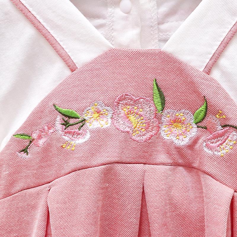 Newborn Baby Girl Embroidered Hanfu Romper - Cute Chinese Style Short Sleeve Summer Bodysuit for Outings