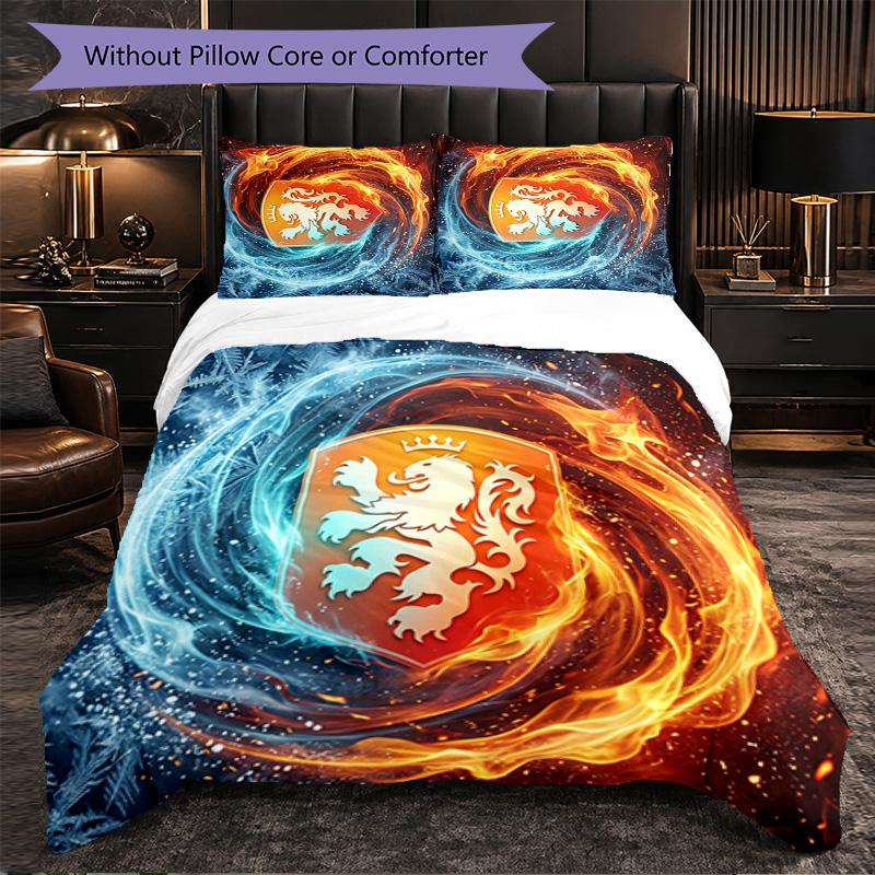 Netherlands Football Pattern 3 Pieces Bedding Set Soft Microfiber Duvet Cover with Pillow Cases for Bedroom