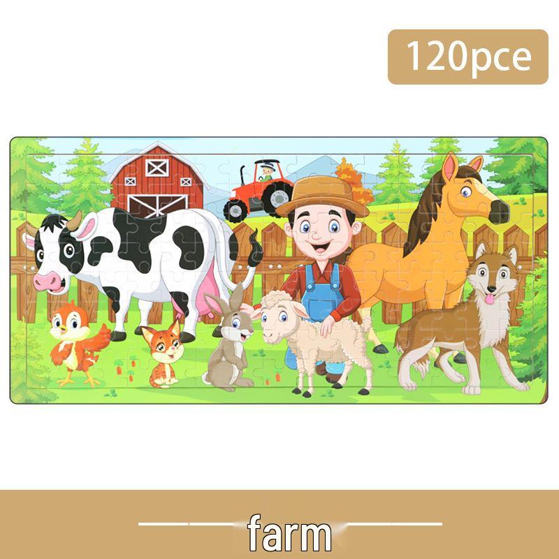 Wooden Animal Cartoon Jigsaw Puzzle Board - 30, 60, 98, 120-piece Toy for Early Childhood Education