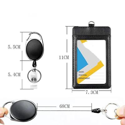 Pu Leather Staff Work Card Holder with Strap Retractable Clip Badge Reel Employee's Credit Card Cover Case Lanyard ID Name Card