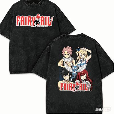 Camiseta Lavada Fairy Tail 2026 Nuevo Modelo Ropa de personalidad camisa Ropa para todo el año Vintage Holgada Parejas Transpirable Clásico