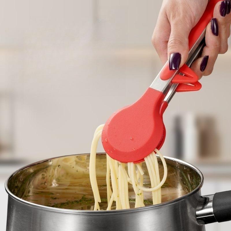 Vertical Foot Kitchen Food Tongs – Stainless Steel Heat Resistant Silicone Tips Round, Strong Comfort Grip,Non-Scratch Pan, for Cooking, BBQ, Salad