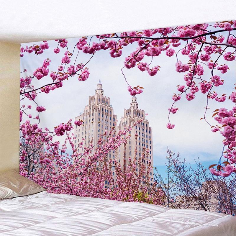 VIKAMA Japanese Cherry Blossom Tapestry Oriental Landscape Wall Hanging Decor for Bedroom Living Room Home Decor