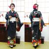Cosplay Halloween Kimono Set Black Peony Black [Clear Stone] Women's Women's