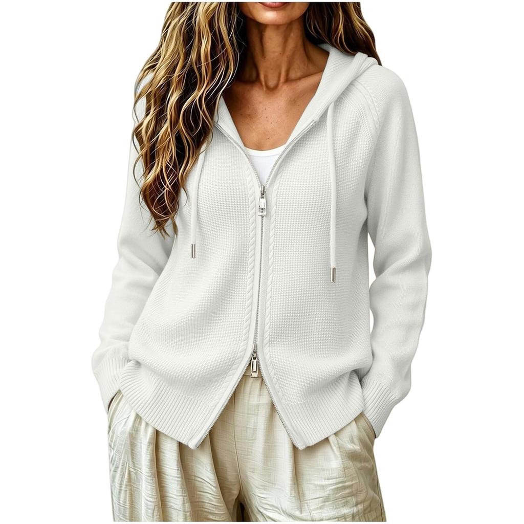 Women's Zip-Up Hooded Knit Cardigan Top for Layering
